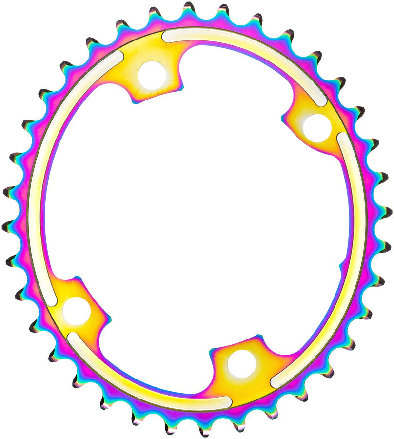 absoluteBLACK Premium Oval 110 BCD Road Inner Chainring Shimano Dura-Ace 9100 - 39t 110 Shimano Asymmetric BCD 4-Bolt PVD Rainbow