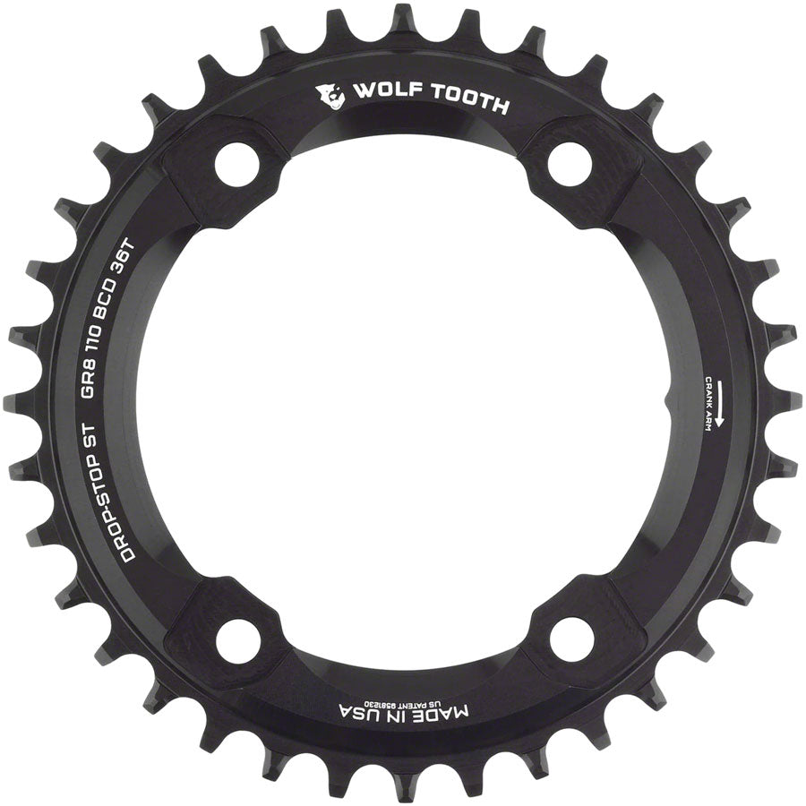 Wolf Tooth Shimano 110 Asymmetric BCD Chainring - 36t 110 Asymmetric BCD 4-Bolt Drop-Stop ST For Shimano GRX Cranks BLK-Goodwynn&#39;sGoodwynn&#39;s