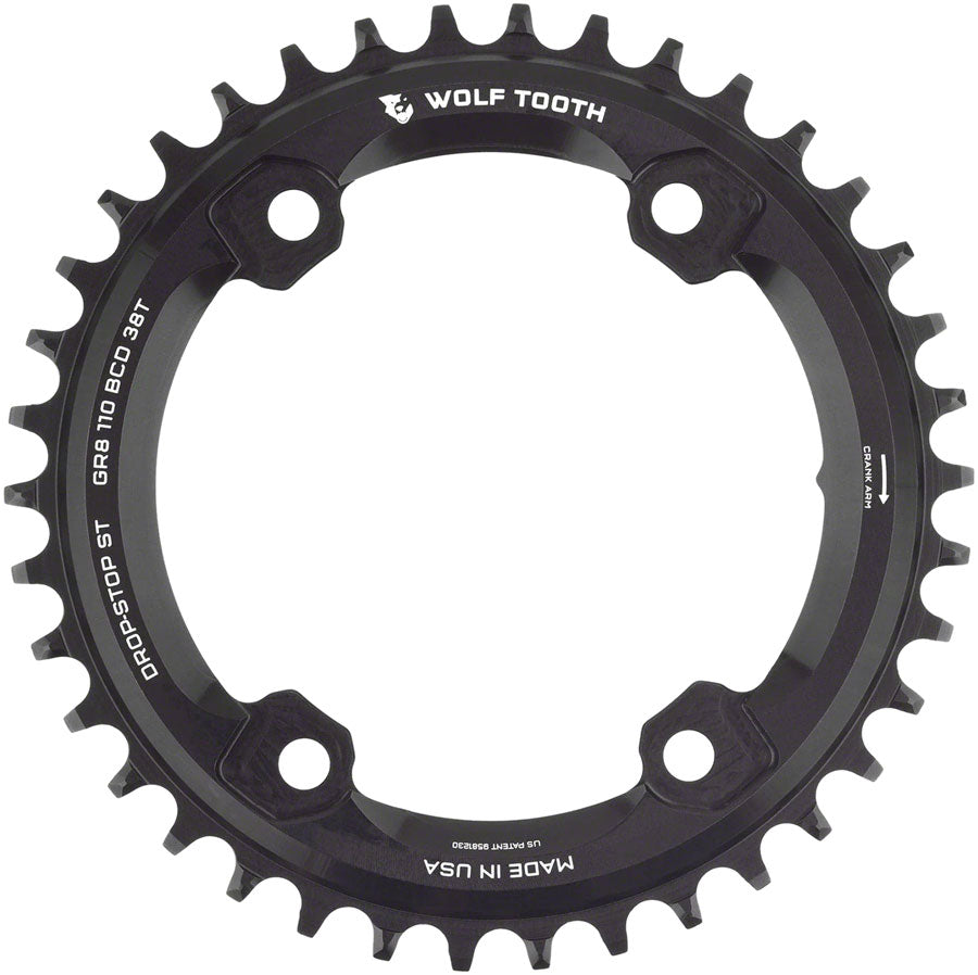 Wolf Tooth Shimano 110 Asymmetric BCD Chainring - 38t 110 Asymmetric BCD 4-Bolt Drop-Stop ST For Shimano GRX Cranks BLK-Goodwynn&#39;sGoodwynn&#39;s