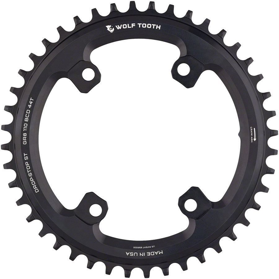 Wolf Tooth Shimano 110 Asymmetric BCD Chainring - 44t 110 Asymmetric BCD 4-Bolt Drop-Stop ST For Shimano GRX Cranks BLK-Goodwynn&#39;sGoodwynn&#39;s