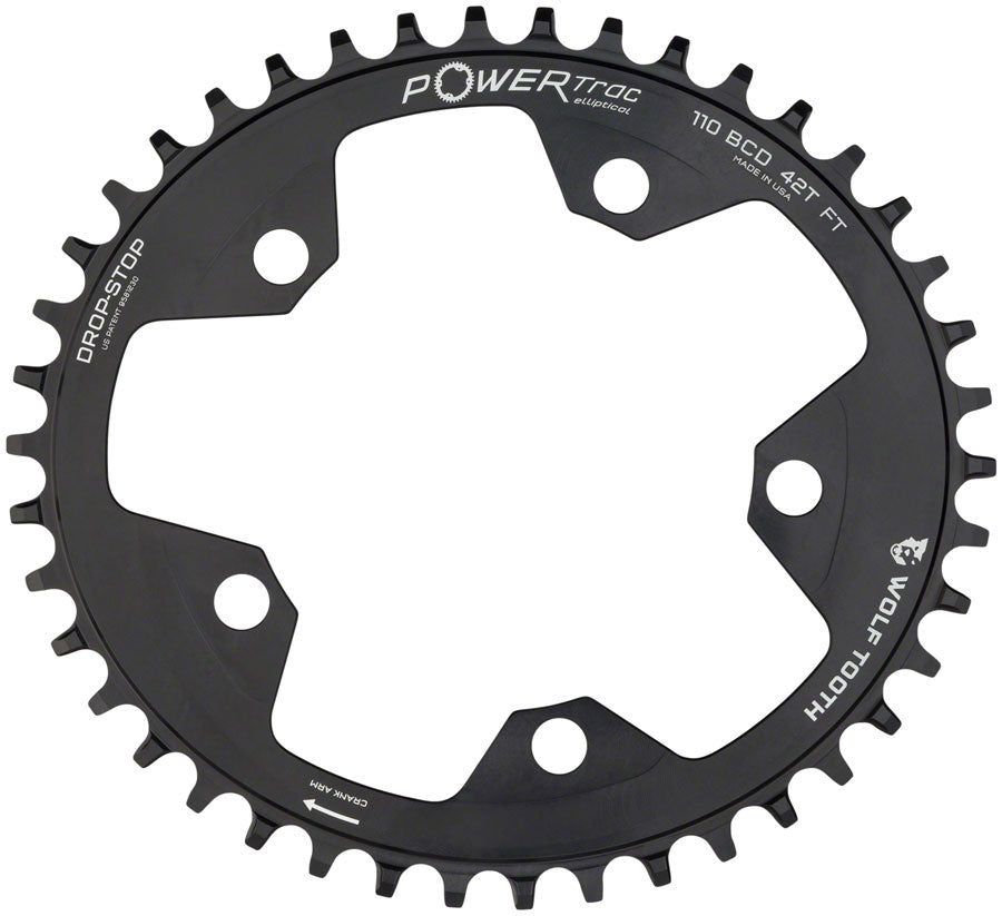 Wolf Tooth Elliptical 110 BCD Chainring - 38t 110 BCD 5-Bolt Drop-Stop 10/11/12-Speed Eagle Flattop Compatible BLK-Goodwynn&#39;sGoodwynn&#39;s