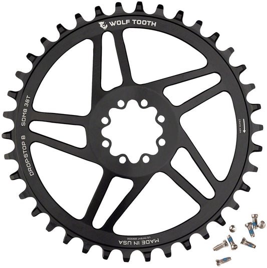 Wolf Tooth Direct Mount Chainring - 38t SRAM Direct Mount Drop-Stop B For SRAM 8-Bolt Cranksets 6mm Offset BLK-Goodwynn's