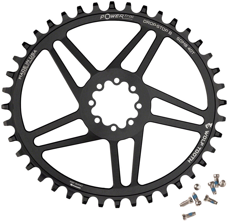 Wolf Tooth Elliptical Direct Mount Chainring - 44t SRAM Direct Mount Drop-Stop B For SRAM 8-Bolt Cranksets 6mm Offset BLK