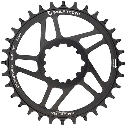 Wolf Tooth Direct Mount Chainring - 36t SRAM Direct Mount Drop-Stop B For SRAM 3-Bolt Boost Cranks 3mm Offset BLK