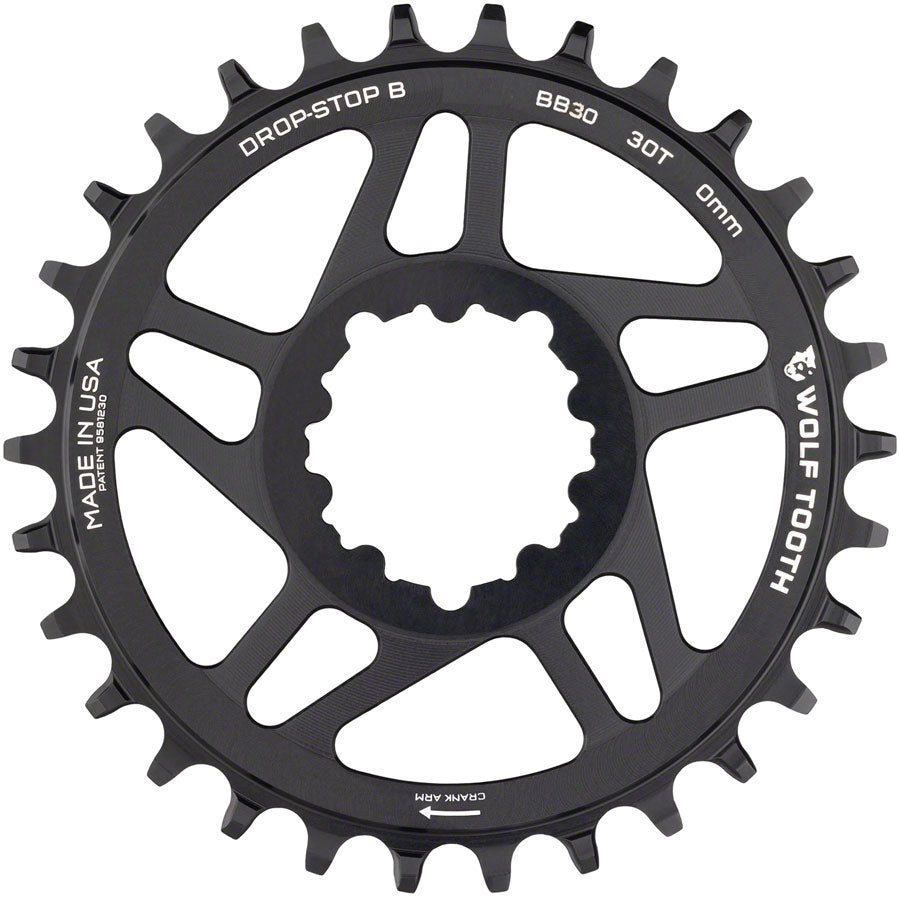 Wolf Tooth Direct Mount Chainring - 30t SRAM Direct Mount Drop-Stop B For BB30 Short Spindle Cranksets 0mm Offset BLK-Goodwynn&#39;sGoodwynn&#39;s