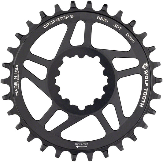 Wolf Tooth Direct Mount Chainring - 30t SRAM Direct Mount Drop-Stop B For BB30 Short Spindle Cranksets 0mm Offset BLK-Goodwynn's