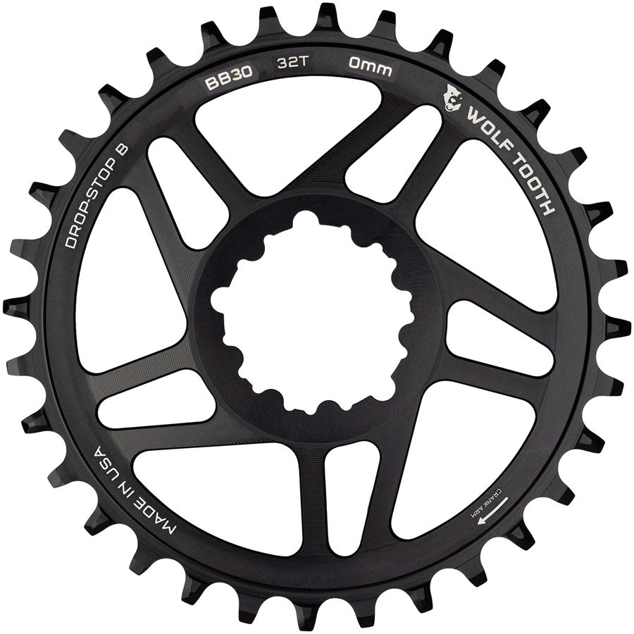 Wolf Tooth Direct Mount Chainring - 32t SRAM Direct Mount Drop-Stop B For BB30 Short Spindle Cranksets 0mm Offset BLK-Goodwynn&#39;sGoodwynn&#39;s