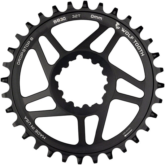 Wolf Tooth Direct Mount Chainring - 32t SRAM Direct Mount Drop-Stop B For BB30 Short Spindle Cranksets 0mm Offset BLK-Goodwynn's