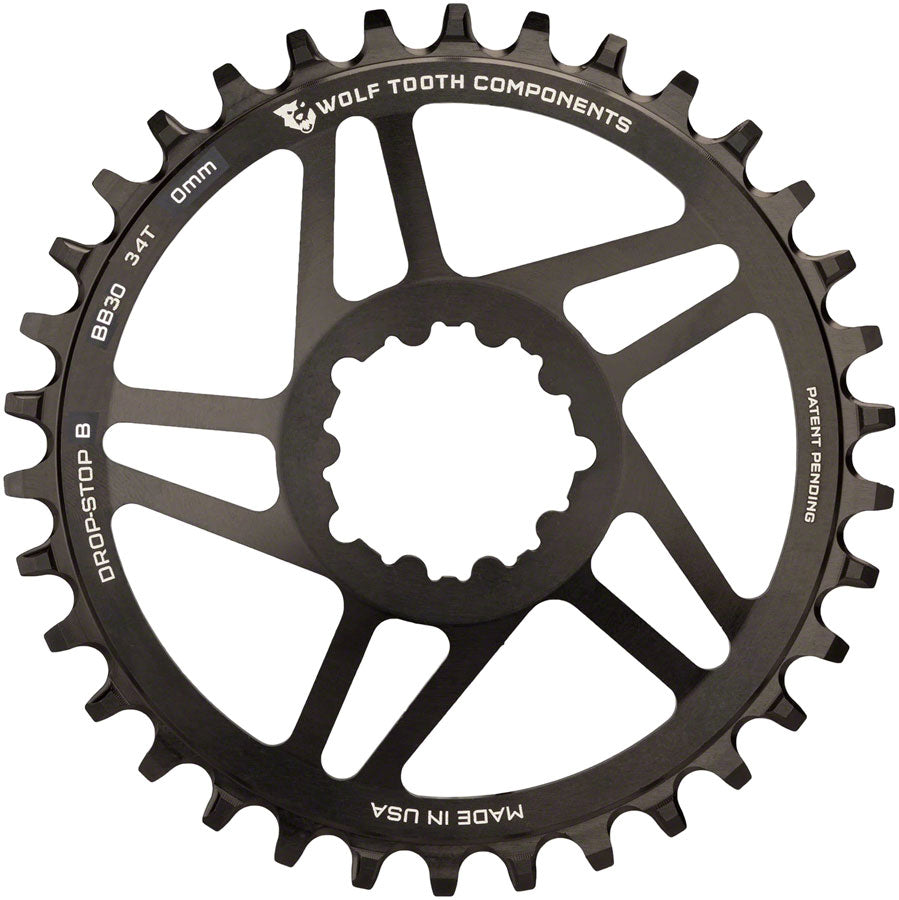 Wolf Tooth Direct Mount Chainring - 34t SRAM Direct Mount Drop-Stop B For BB30 Short Spindle Cranksets 0mm Offset BLK-Goodwynn&#39;sGoodwynn&#39;s