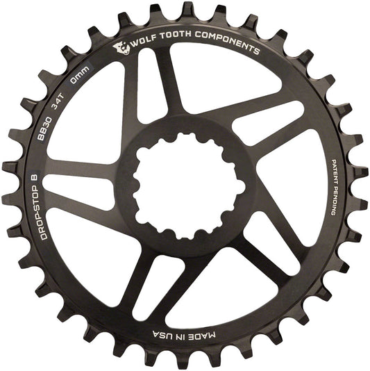 Wolf Tooth Direct Mount Chainring - 34t SRAM Direct Mount Drop-Stop B For BB30 Short Spindle Cranksets 0mm Offset BLK-Goodwynn's