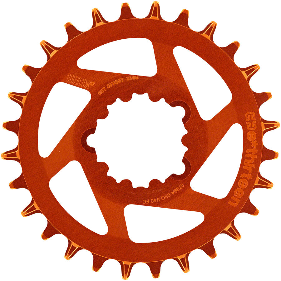 e*thirteen Helix R Guidering - 28t 11/12-Speed 3mm Offset SRAM 3-Bolt DM Naranja