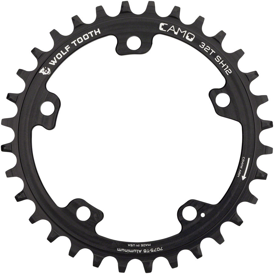 Wolf Tooth CAMO Aluminum Chainring - 34t Wolf Tooth CAMO Mount Drop-Stop ST Shimano 12 Speed HG+ BLK