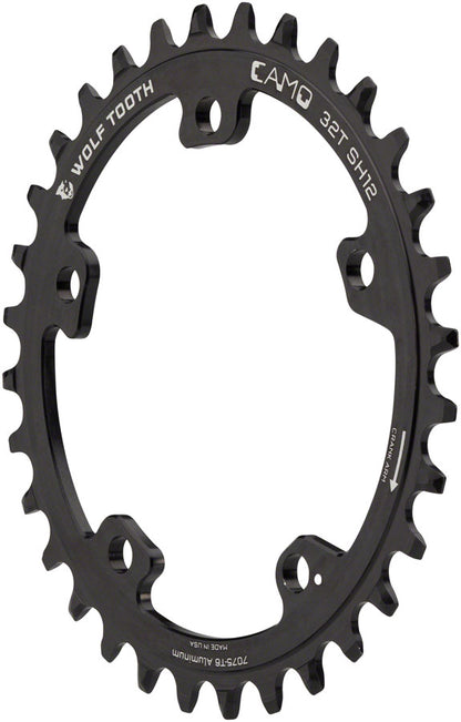 Wolf Tooth CAMO Aluminum Chainring - 34t Wolf Tooth CAMO Mount Drop-Stop ST Shimano 12 Speed HG+ BLK