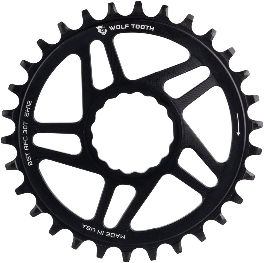 Wolf Tooth Direct Mount Chainring - 30t RaceFace/Easton CINCH Direct Mount Boost 3mm Offset Requires 12-Speed Hyperglide+ Chain BLK