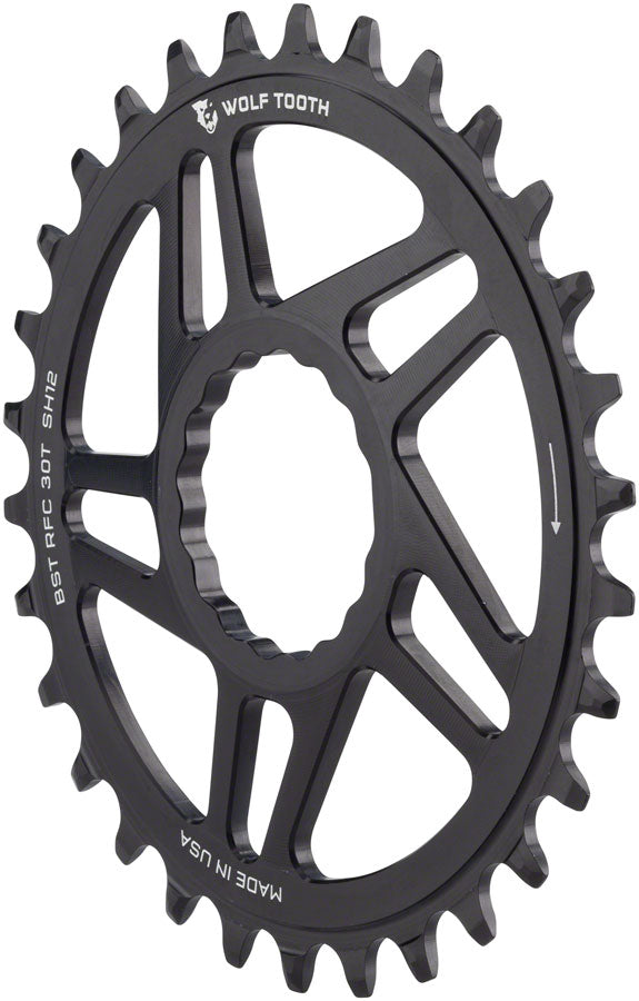 Wolf Tooth Direct Mount Chainring - 30t RaceFace/Easton CINCH Direct Mount Boost 3mm Offset Requires 12-Speed Hyperglide+ Chain BLK