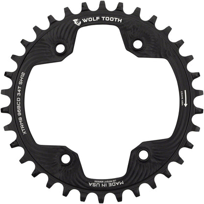 Wolf Tooth 96 BCD Chainring - 34t 96 Asymmetric BCD 4-Bolt For Shimano Cranks Use 12-Speed Hyperglide+ Chain BLK