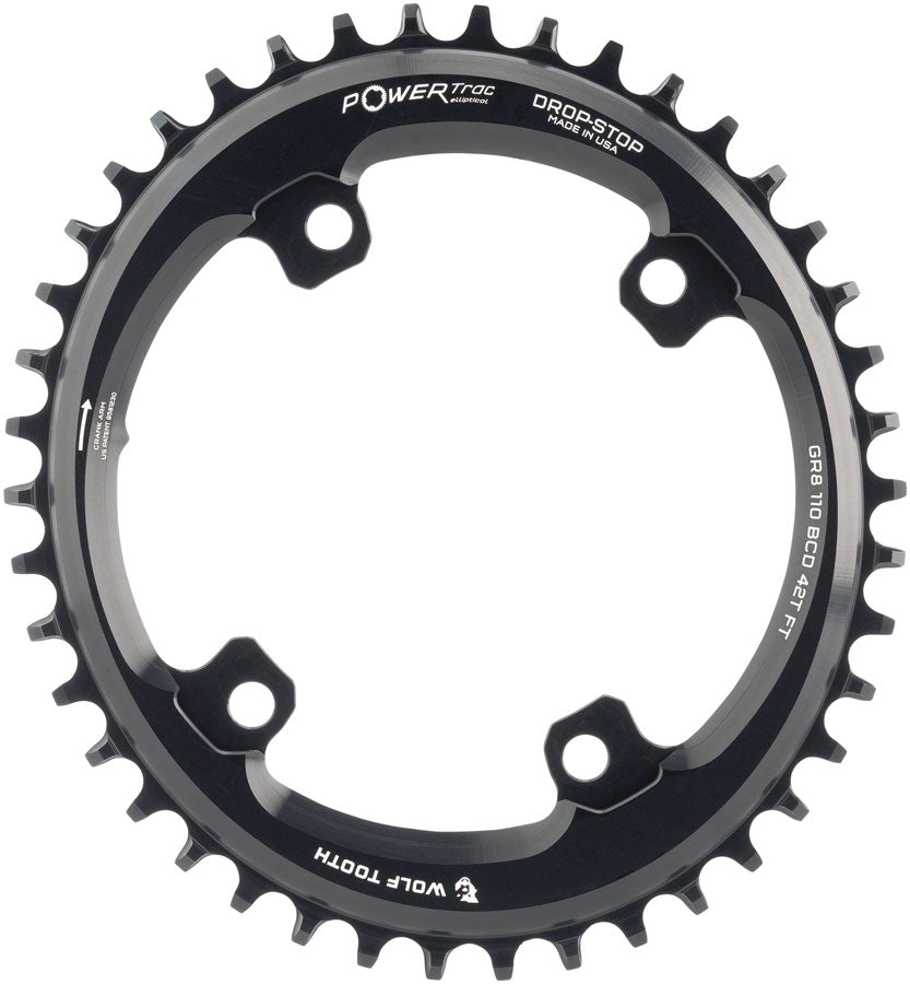 Wolf Tooth Elliptical Shimano 110 Asymmetric BCD Chainring - 42t 110 Asymmetric BCD 4-Bolt Drop-Stop For Shimano GRX Cranks BLK-Goodwynn&#39;sGoodwynn&#39;s