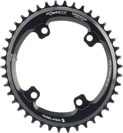 Wolf Tooth Elliptical Shimano 110 Asymmetric BCD Chainring - 42t 110 Asymmetric BCD 4-Bolt Drop-Stop For Shimano GRX Cranks BLK