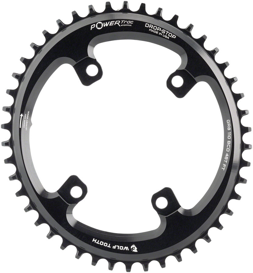 Wolf Tooth Elliptical Shimano 110 Asymmetric BCD Chainring - 46t 110 Asymmetric BCD 4-Bolt Drop-Stop For Shimano GRX Cranks BLK