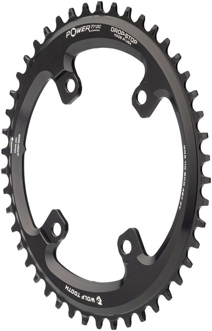 Wolf Tooth Elliptical Shimano 110 Asymmetric BCD Chainring - 46t 110 Asymmetric BCD 4-Bolt Drop-Stop For Shimano GRX Cranks BLK