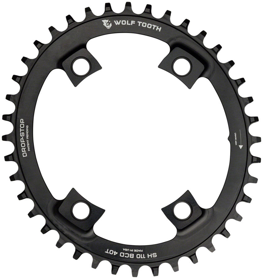 Wolf Tooth Elliptical Shimano 110 Asymmetric BCD Chainring - 40t 110 Asymmetric BCD 4-Bolt Drop-Stop For Shimano Cranks BLK