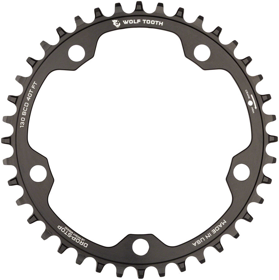 Wolf Tooth 130 BCD Road Cyclocross Chainring - 38t 130 BCD 5-Bolt Drop-Stop 10/11/12-Speed Eagle Flattop Compatible BLK