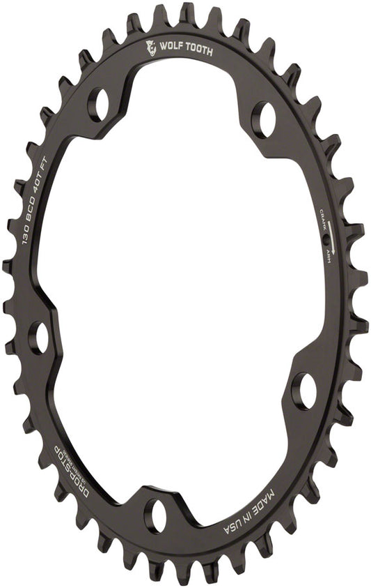 Wolf Tooth 130 BCD Road Cyclocross Chainring - 38t 130 BCD 5-Bolt Drop-Stop 10/11/12-Speed Eagle Flattop Compatible BLK-Goodwynn's