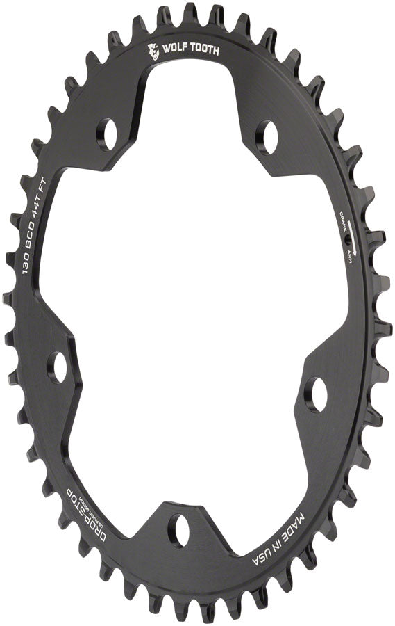 Wolf Tooth 130 BCD Road Cyclocross Chainring - 44t 130 BCD 5-Bolt Drop-Stop 10/11/12-Speed Eagle Flattop Compatible BLK-Goodwynn&#39;sGoodwynn&#39;s