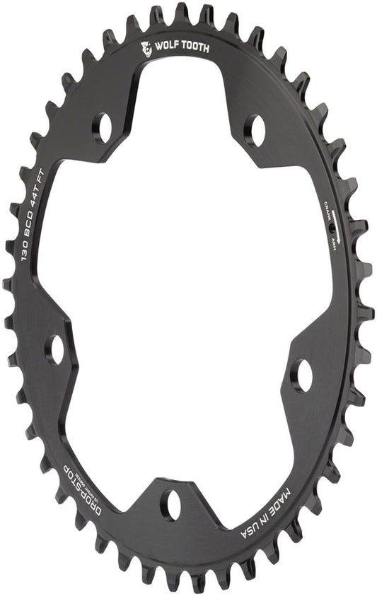 Wolf Tooth 130 BCD Road Cyclocross Chainring - 44t 130 BCD 5-Bolt Drop-Stop 10/11/12-Speed Eagle Flattop Compatible BLK-Goodwynn's