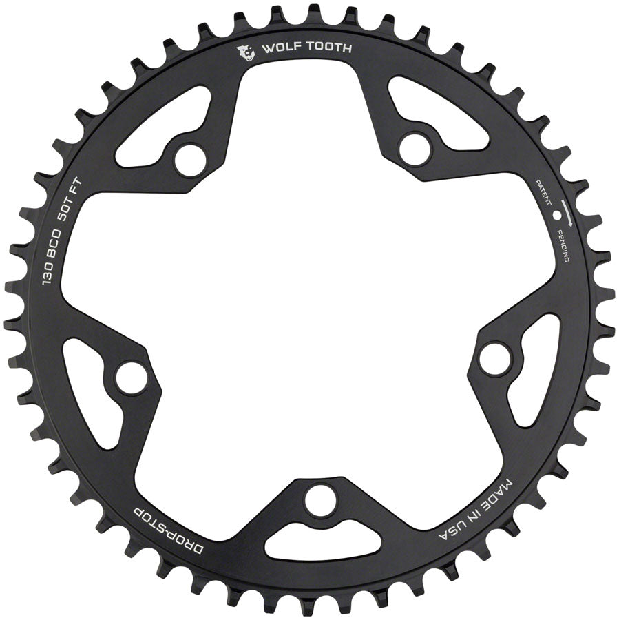 Wolf Tooth 130 BCD Road Cyclocross Chainring - 46t 130 BCD 5-Bolt Drop-Stop 10/11/12-Speed Eagle Flattop Compatible BLK-Goodwynn&#39;sGoodwynn&#39;s