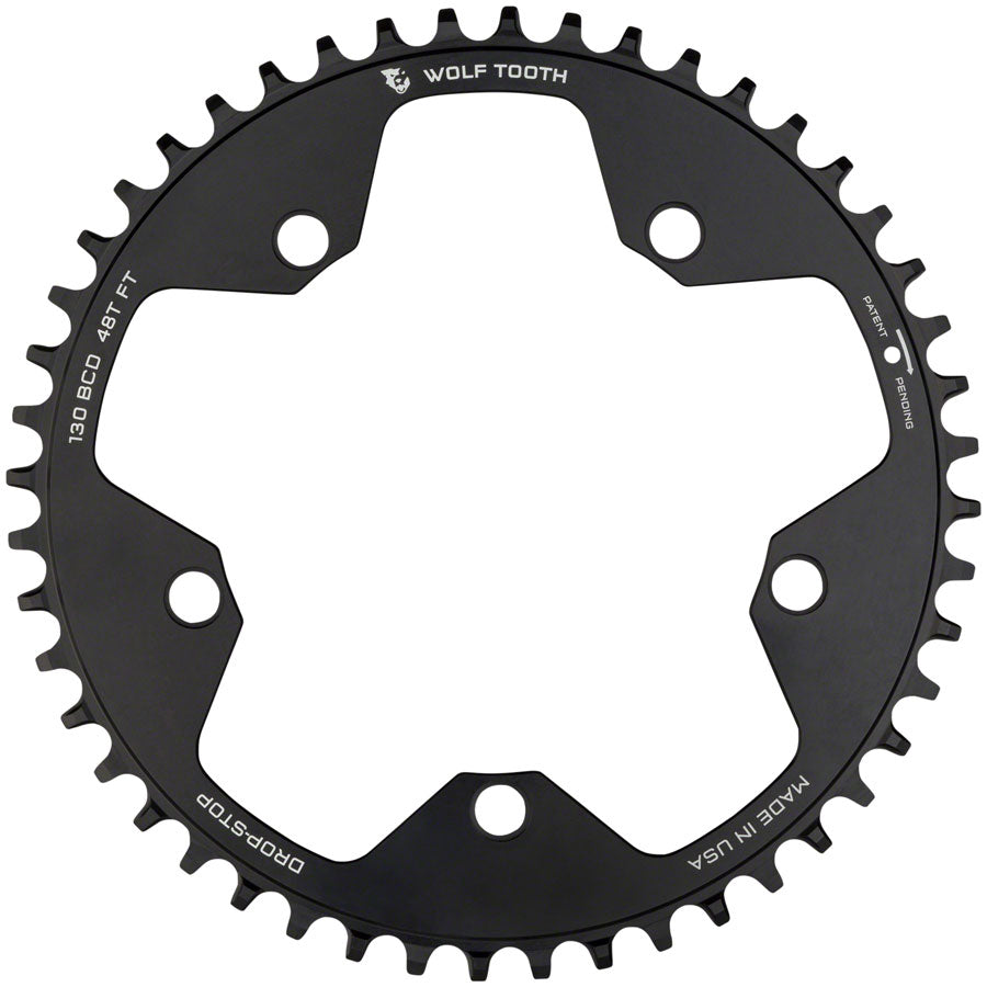 Wolf Tooth 130 BCD Road Cyclocross Chainring - 48t 130 BCD 5-Bolt Drop-Stop 10/11/12-Speed Eagle Flattop Compatible BLK-Goodwynn&#39;sGoodwynn&#39;s