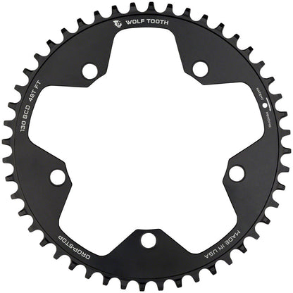 Wolf Tooth 130 BCD Road Cyclocross Chainring - 48t 130 BCD 5-Bolt Drop-Stop 10/11/12-Speed Eagle Flattop Compatible BLK