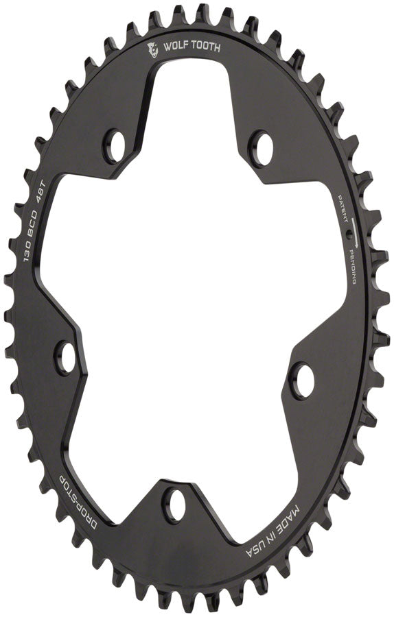 Wolf Tooth 130 BCD Road Cyclocross Chainring - 48t 130 BCD 5-Bolt Drop-Stop 10/11/12-Speed Eagle Flattop Compatible BLK-Goodwynn&#39;sGoodwynn&#39;s