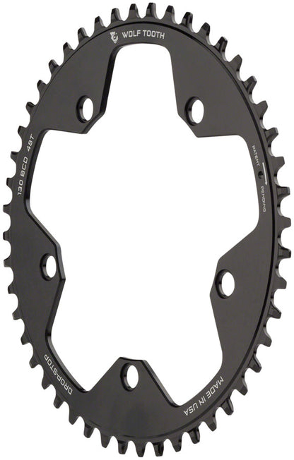 Wolf Tooth 130 BCD Road Cyclocross Chainring - 48t 130 BCD 5-Bolt Drop-Stop 10/11/12-Speed Eagle Flattop Compatible BLK