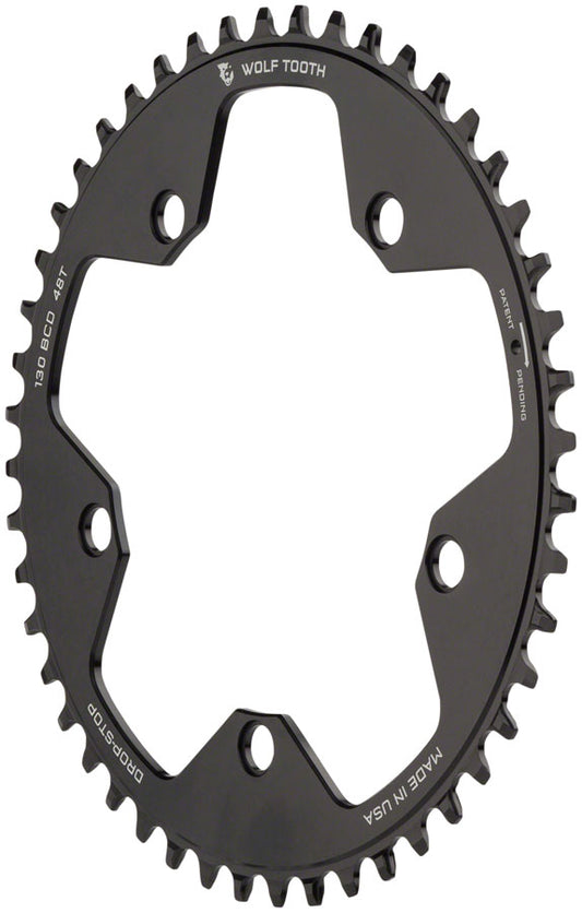 Wolf Tooth 130 BCD Road Cyclocross Chainring - 48t 130 BCD 5-Bolt Drop-Stop 10/11/12-Speed Eagle Flattop Compatible BLK-Goodwynn's