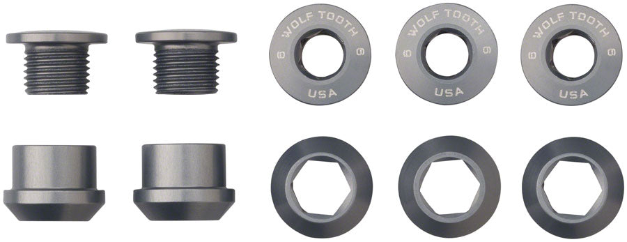 Wolf Tooth 1x Chainring Bolt Set - 6mm Dual Hex Fittings Set/5 Gun Metal-Goodwynn&#39;sGoodwynn&#39;s