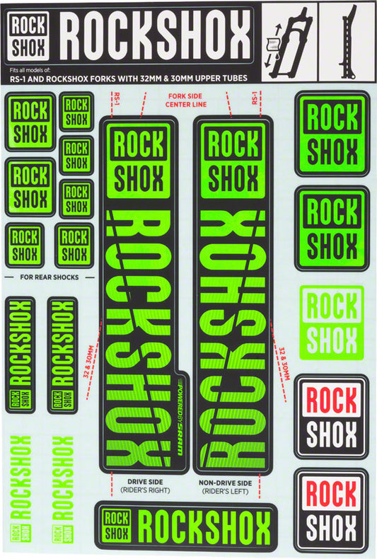 RockShox Fork Decal Kit - 30/32mm/RS1 Green-Goodwynn's