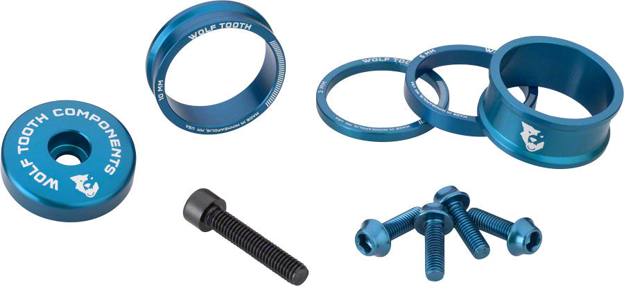 Wolf Tooth BlingKit: Headset Spacer Kit 3 510 15mm Blue-Goodwynn&#39;sGoodwynn&#39;s