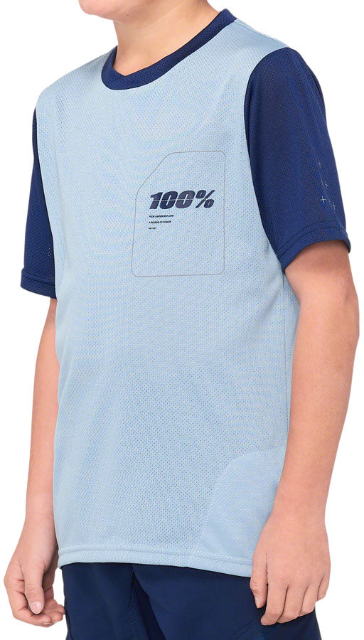 100% Ridecamp Jersey - Blue/Navy Short Sleeve Youth Medium