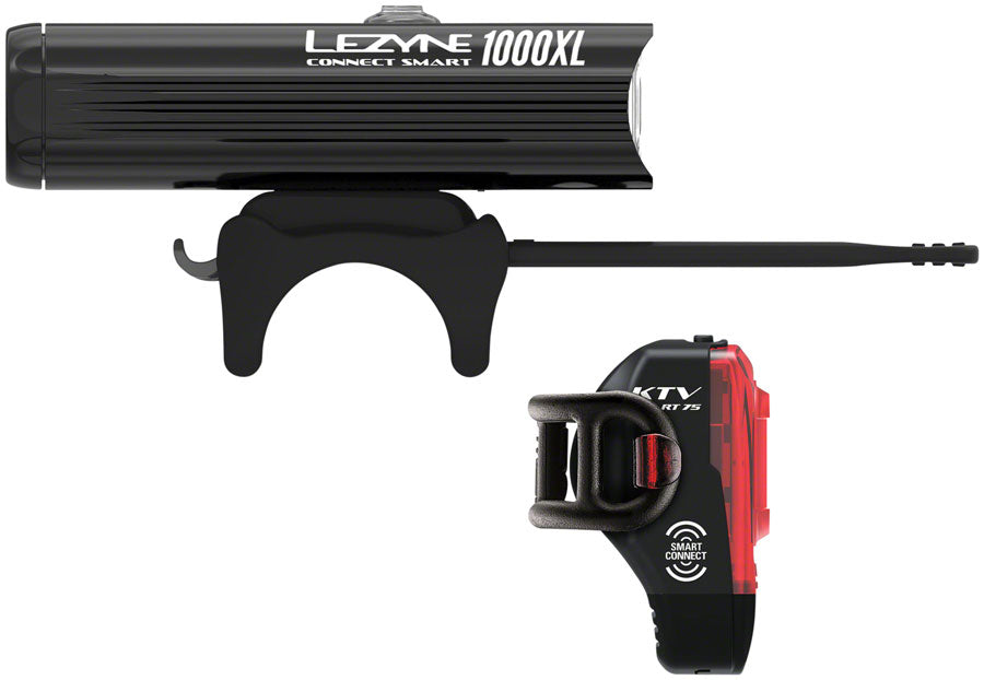 Lezyne Connect Smart 1000XL Headlight and KTV Pro Smart Taillight Set: Black