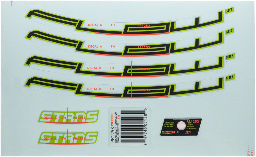 Stans No Tubes Flow CB7 Rim Decal - 29" Green Set