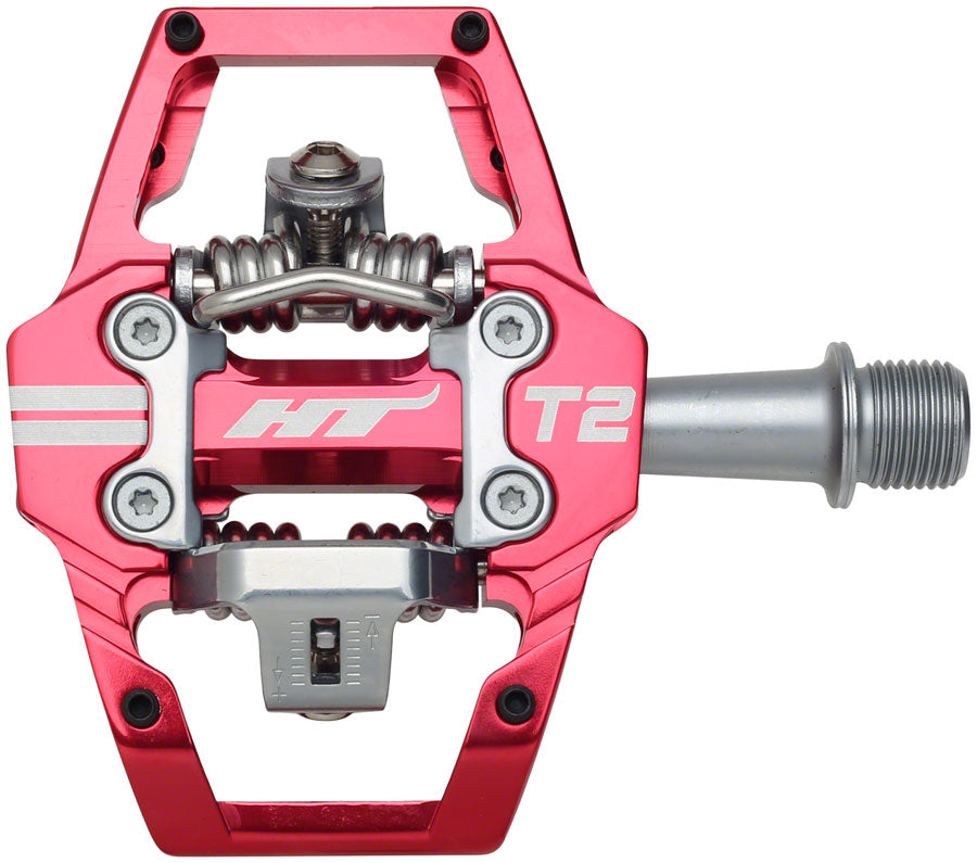 HT Components T2 Pedals - Dual Sided Clipless Platform Aluminum 9/16" Red-Goodwynn&#39;sGoodwynn&#39;s