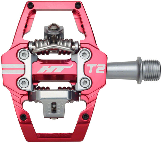 HT Components T2 Pedals - Dual Sided Clipless Platform Aluminum 9/16" Red-Goodwynn's