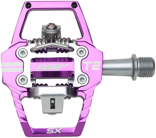 HT Components T2-SX Pedals - Dual Sided Clipless Platform Aluminum 9/16" Purple-Goodwynn's