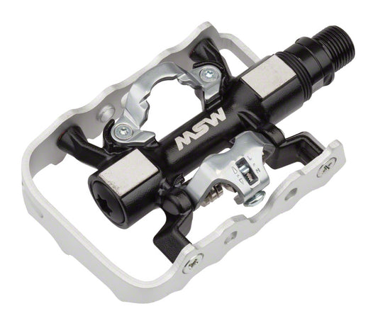 MSW CP-200 Pedals - Single Side Clipless Platform  Aluminum  9/16" BLK/Silver-Goodwynn's