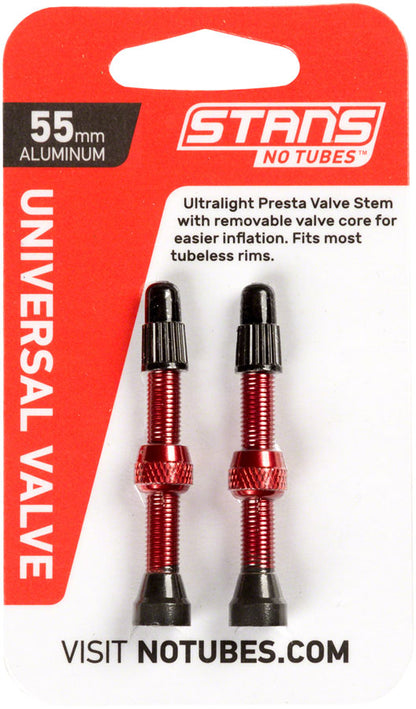 Stans NoTubes Alloy Valve Stems - 55mm Pair Red