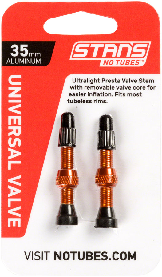 Stans NoTubes Alloy Valve Stems - 35mm Pair Orange