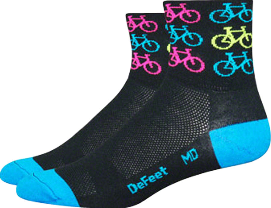 DeFeet Aireator 2-3" Cuff Socks Cool Bikes Black/Process Blue XL Pair-Goodwynn&#39;sGoodwynn&#39;s