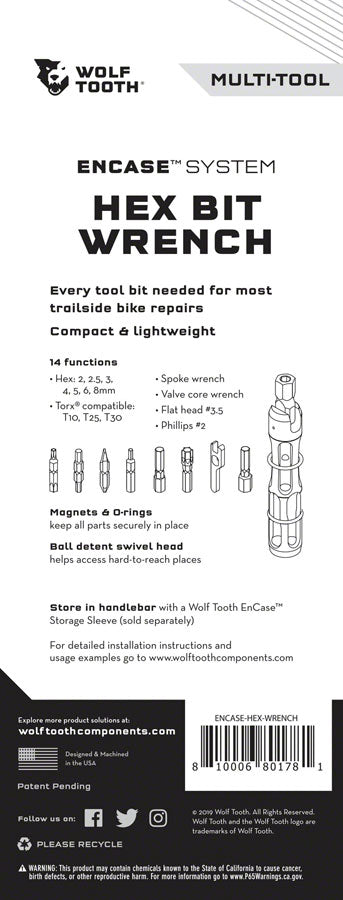 Wolf Tooth EnCase System Hex Bit Wrench Multi Tool