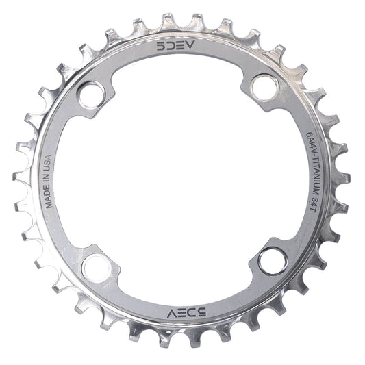 5Dev 104 BCD Titanium Chainrings 34T Raw/Silver-Goodwynn's